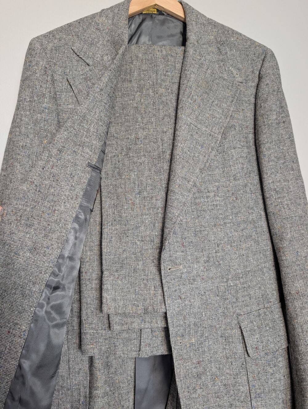 PBM Vintage 2pc Wool Suit Gray Tweed Check Blazer Jacket 42R 32x31 Trouser Mens